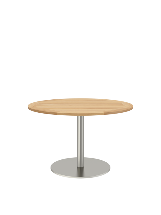 Ronda Mittelfusstisch Edelstahl rund 120 Tischplatte Teak